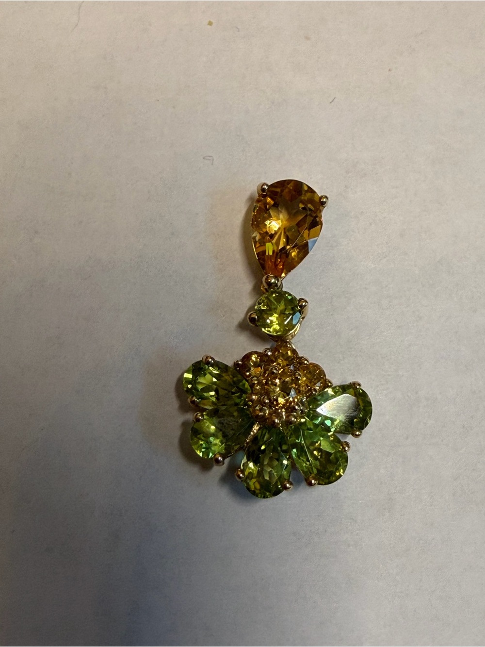 10kt yellow gold citrine and peridot pendant